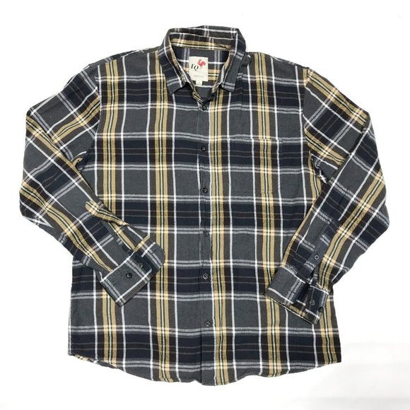 EQ Integrity In Every Stitch Gray Plaid Flannel L/S Button Shirt Mens Large - Picture 1 of 4